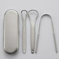 Stainless Steel Tongue Scraper Kit Fresh Breath Oral Hygiene Natural Cleaner