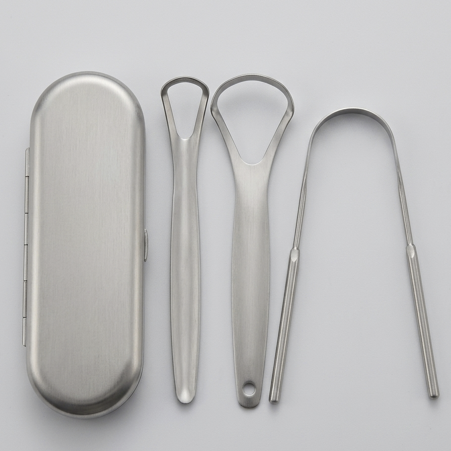Stainless Steel Tongue Scraper Kit Fresh Breath Oral Hygiene Natural Cleaner