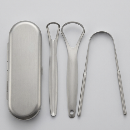 Stainless Steel Tongue Scraper Kit Fresh Breath Oral Hygiene Natural Cleaner