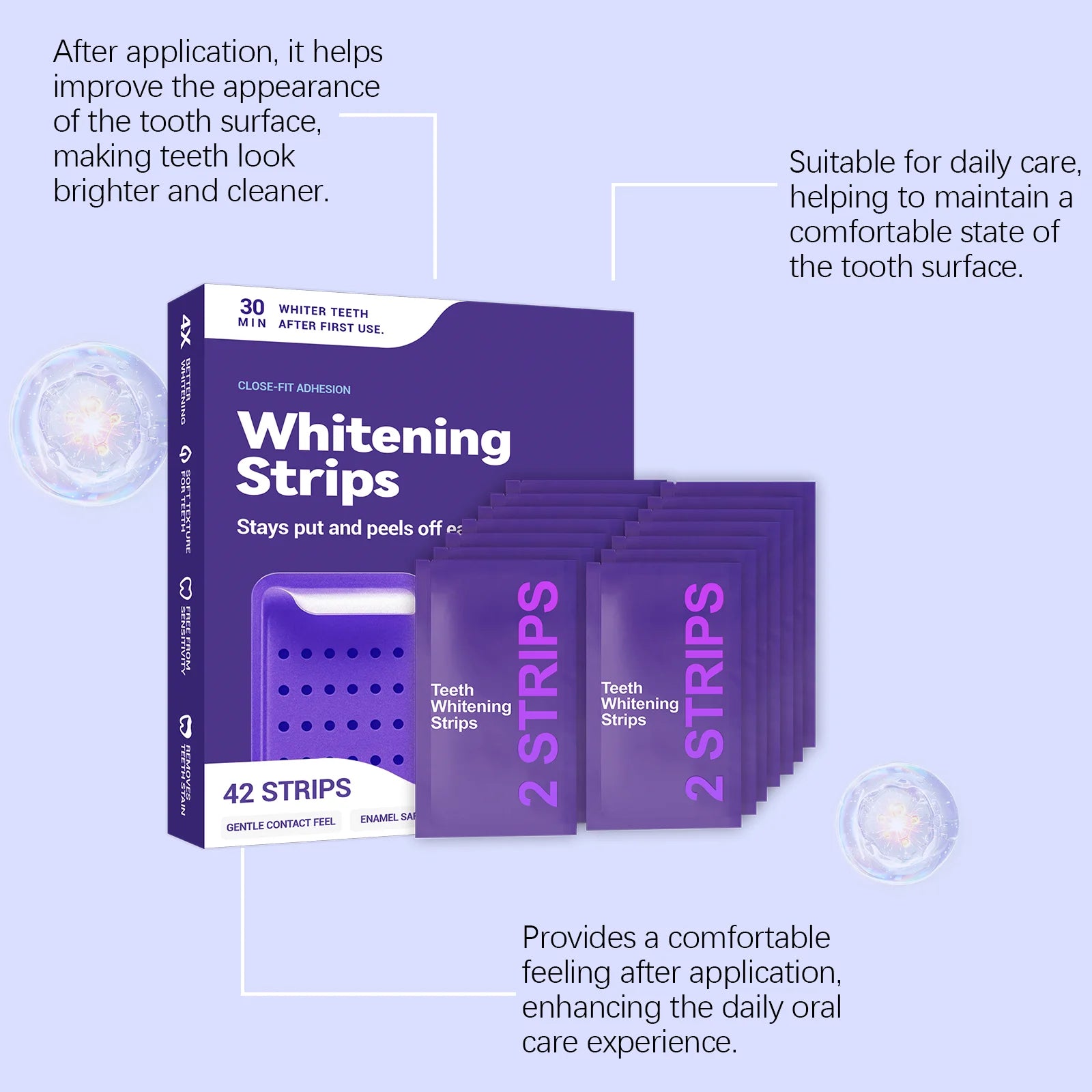 Natural Purple Teeth Whitening Strips Sensitive Teeth No Sensitivity PAP Formula