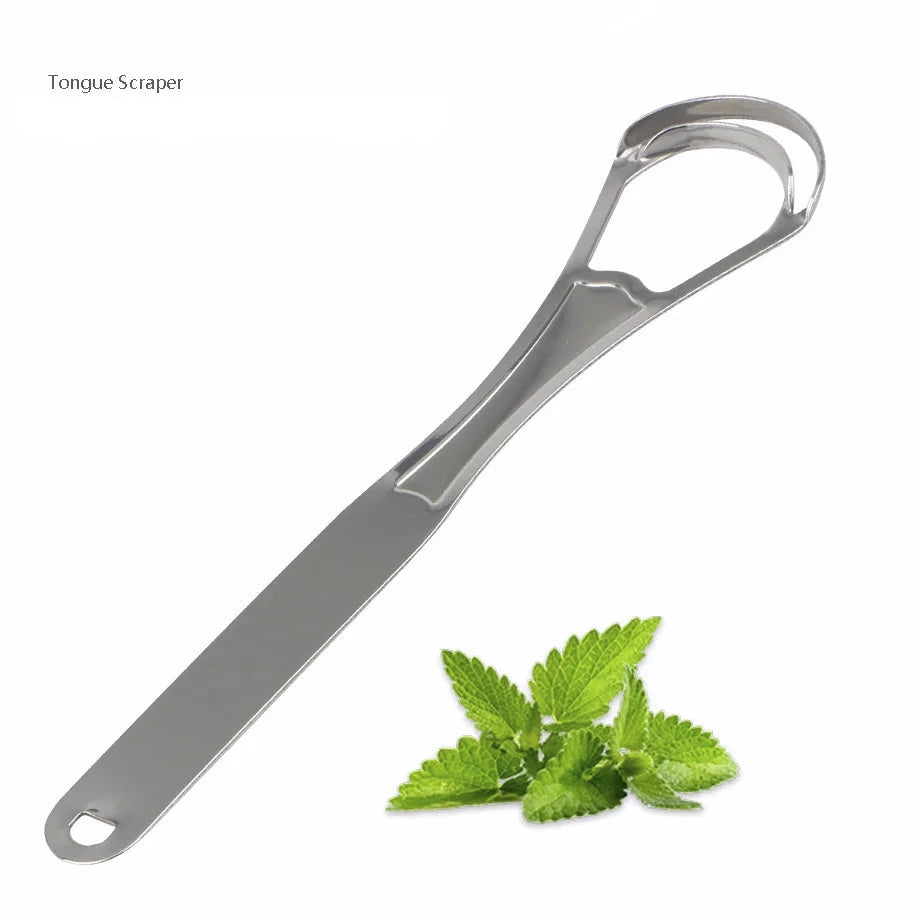 Stainless Steel Tongue Scraper Kit Fresh Breath Oral Hygiene Natural Cleaner