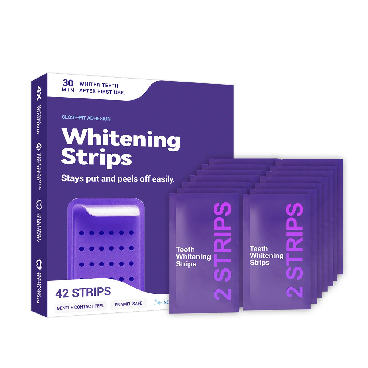 Natural Purple Teeth Whitening Strips Sensitive Teeth No Sensitivity PAP Formula