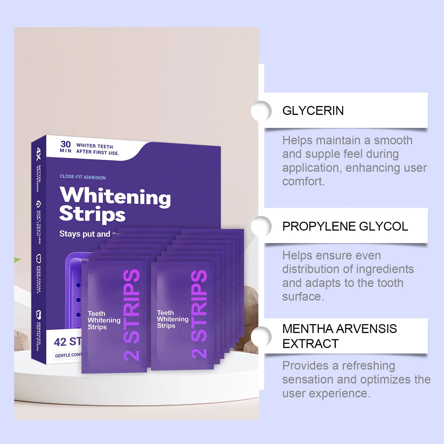Natural Purple Teeth Whitening Strips Sensitive Teeth No Sensitivity PAP Formula