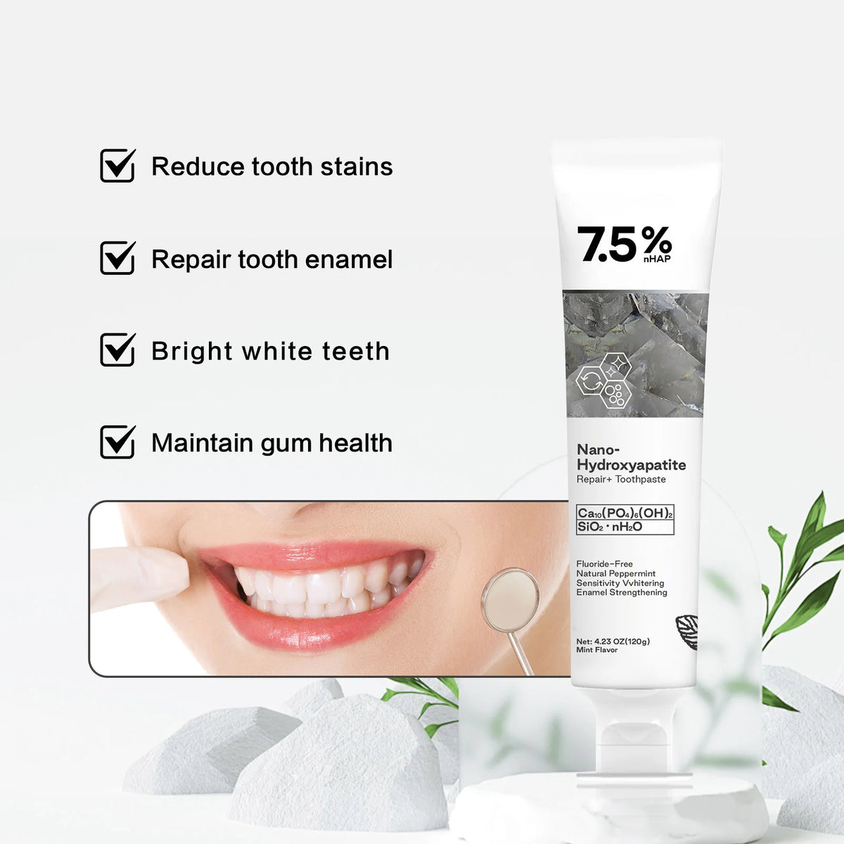 Hydroxyapatite Toothpaste Natural Fluoride Free Remineralizing Whitening Toothpaste