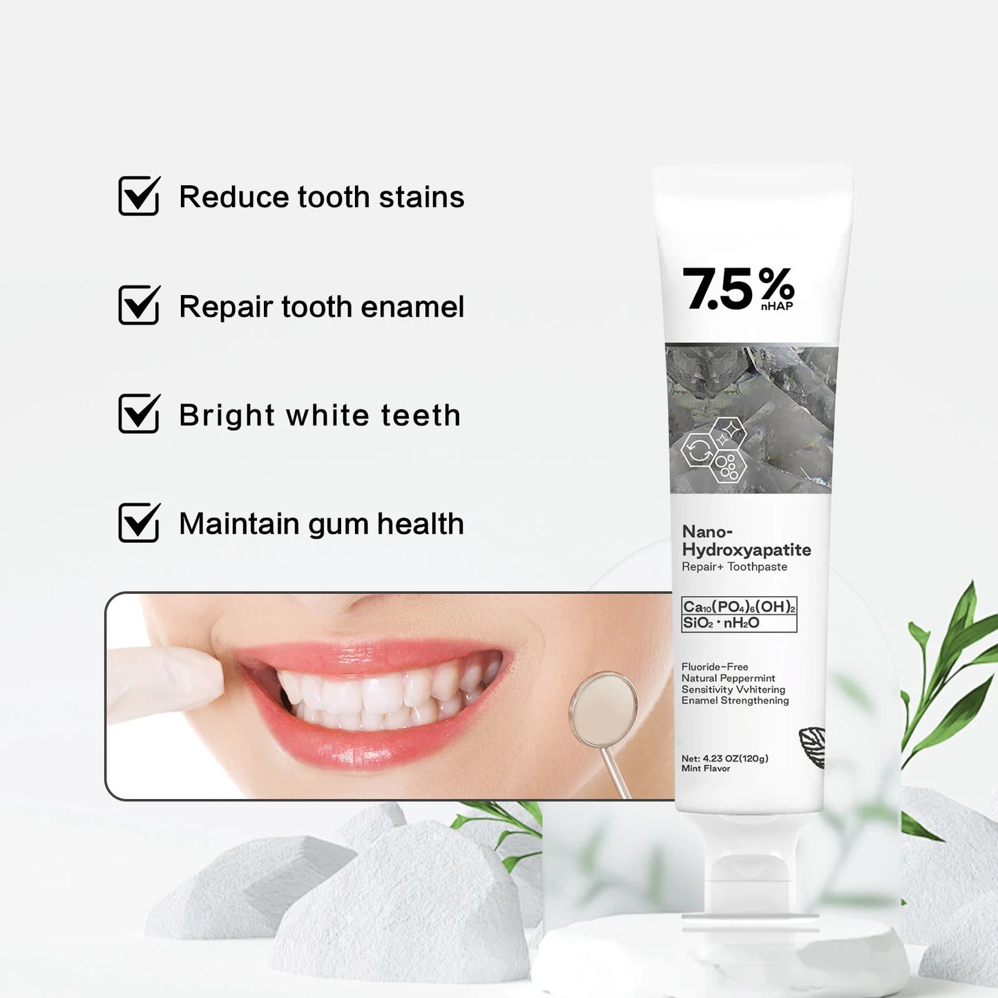 Hydroxyapatite Toothpaste Natural Fluoride Free Remineralizing Whitening Toothpaste
