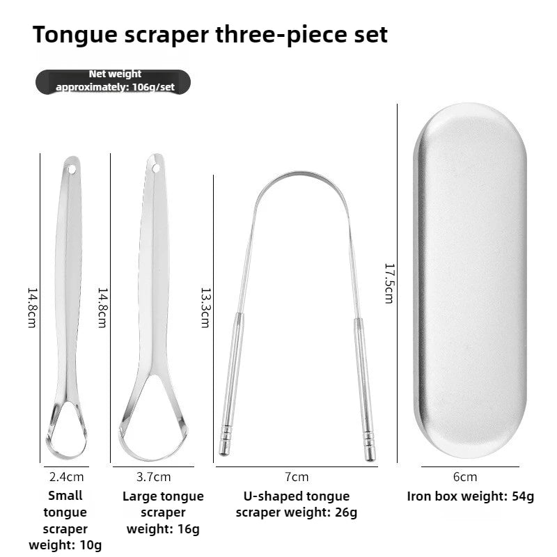 Stainless Steel Tongue Scraper Kit Fresh Breath Oral Hygiene Natural Cleaner