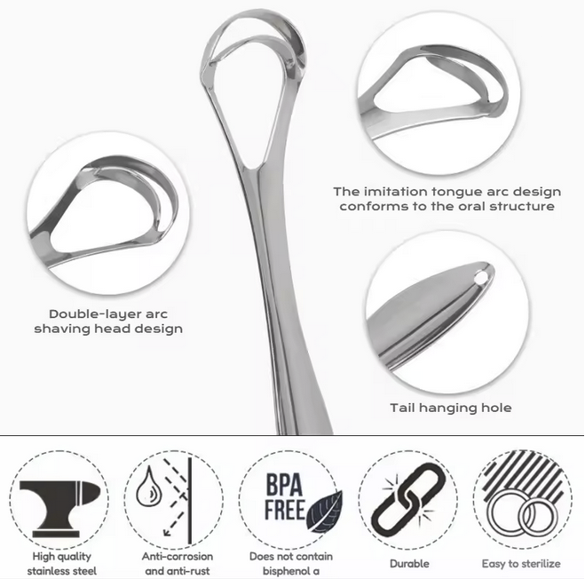 Stainless Steel Tongue Scraper Kit Fresh Breath Oral Hygiene Natural Cleaner