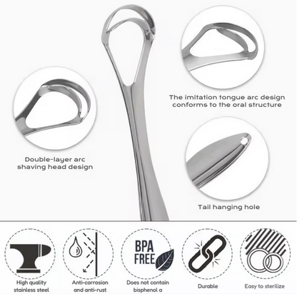 Stainless Steel Tongue Scraper Kit Fresh Breath Oral Hygiene Natural Cleaner