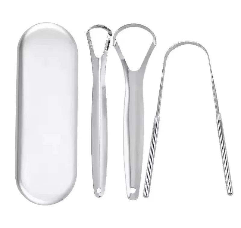 Stainless Steel Tongue Scraper Kit Fresh Breath Oral Hygiene Natural Cleaner