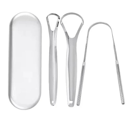 Stainless Steel Tongue Scraper Kit Fresh Breath Oral Hygiene Natural Cleaner